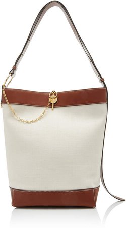 Lock Leather-Trimmed Suede Tote