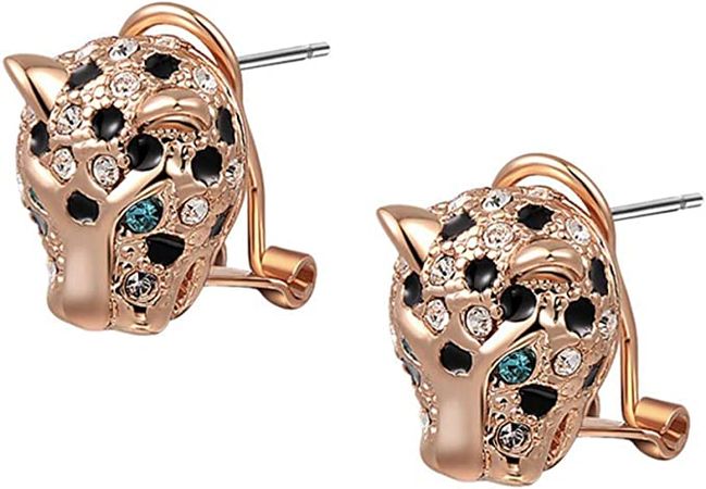 Amazon.com: Animal Leopard Panther Jaguar Cheetah Clear and Black Cubic Zirconia Spot Dos Rose Gold Plated Leverback Stud Earrings Fashion Jewelry for Women: Clothing, Shoes & Jewelry