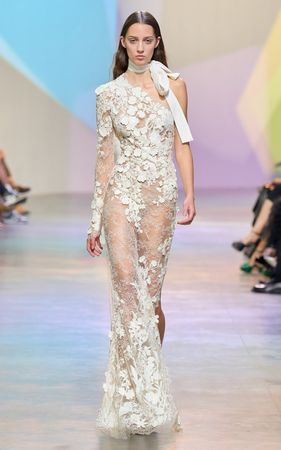 Asymmetric Appliquéd Lace Maxi Dress By Elie Saab | Moda Operandi