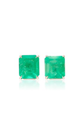14K White Gold And Emerald Stud Earrings by Maria Jose Jewelry | Moda Operandi