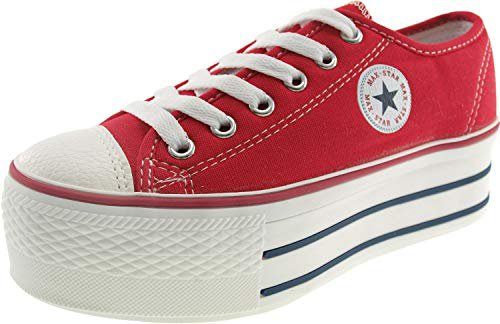 Amazon.com | Maxstar Women's C50 6 Holes Platform Canvas Low Top Sneakers Red 6.5 B(M) US | Fashion Sneakers