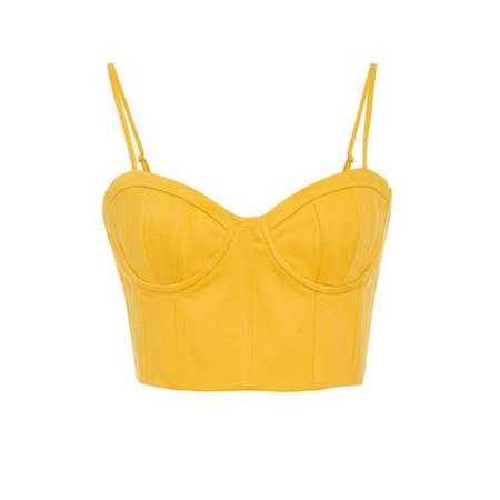 Sally LaPointe Cropped Stretch-Cotton Twill Bustier Top ($850) ❤ liked on Polyvore featuring tops, yellow, yel… (With images) | Crop top bustier, Workout crop top, Stretch cotton