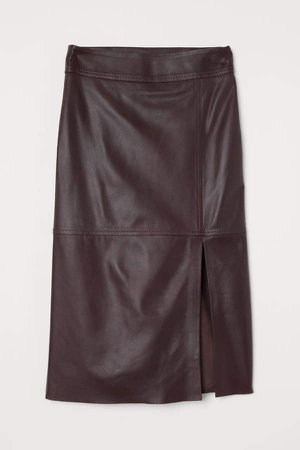 Calf-length Leather Skirt - Red