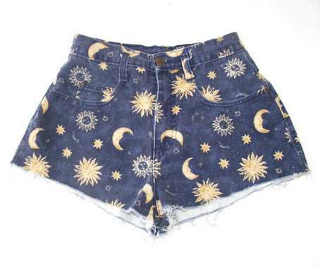 VINTAGE SUN AND MOON HIGH WAISTED DENIM SHORTS 26" on The Hunt
