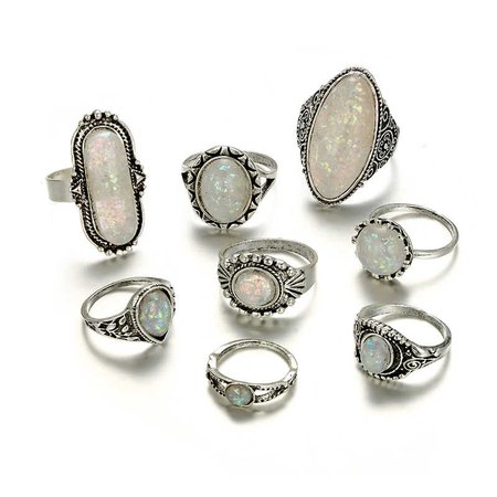 Tocona 8pcs/Set Vintage Antique Silver Color Rings Sets Colorful Opal Stone Carve for Women Men Bohemian Jewelry Anillos 6421| | - AliExpress