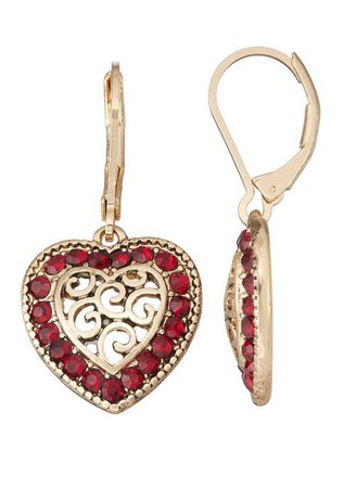 Napier Gold Tone Red Heart Drop Earrings