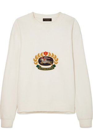 Burberry | Embroidered cotton-blend jersey sweatshirt | NET-A-PORTER.COM