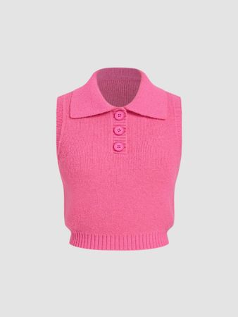 Knit Polo Solid Button Vest - Cider