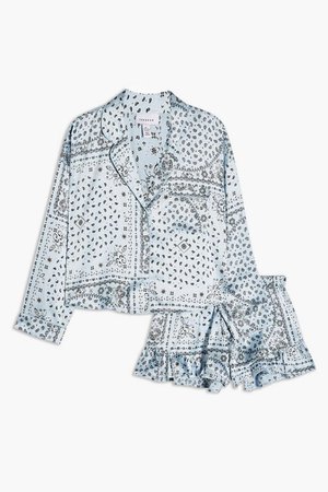 Blue Bandana Print Long Sleeve Satin Pajamas Set | Topshop