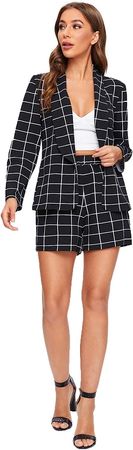 Amazon.com: SheIn Women's 2 Pieces Outfits Plaid 3/4 Sleeve Blazers and Tie Waist Shorts Set : Clothing, Shoes & Jewelry