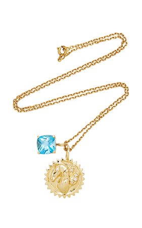 Pegasus Medaillon and Blue Topaz Charm Necklace by Carole Le Bris Perez | Moda Operandi