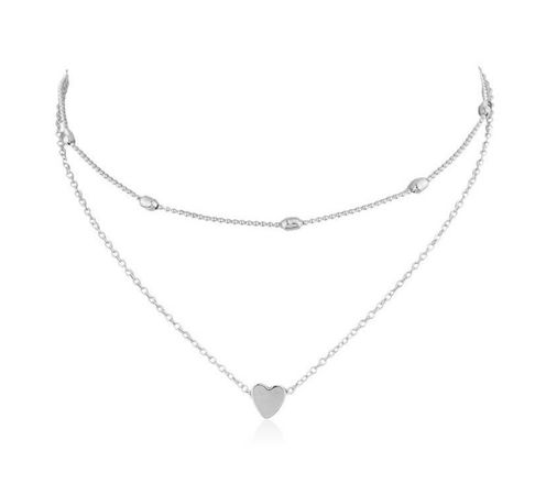 silver double layer heart necklace