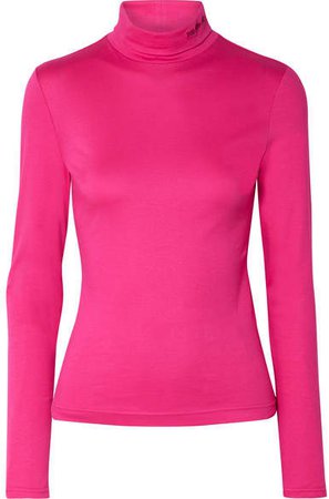 Embroidered Cotton-jersey Turtleneck Top - Magenta
