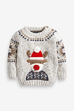 Buy Grey Reindeer Christmas Jumper (3mths-7yrs) from the Next UK online shop