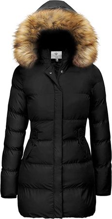 Amazon.com: WenVen Women's Winter Thicken Warm Coat with Fur Removable Hood (Black, XL) : Clothing, Shoes & Jewelry