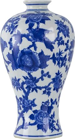 Amazon.com: A&B Home 13'' Blue White Porcelain Jar Flower Planter Pot Home Decor Vase Hand Painted Floral Print Tall Vase Asian Decorations : Home & Kitchen