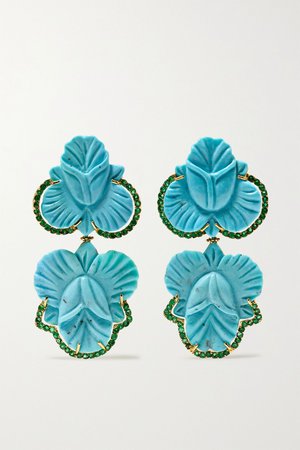 Gold 18-karat gold, turquoise and emerald earrings | Casa Castro | NET-A-PORTER