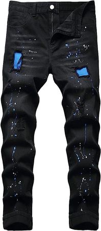 QIMYUM Mens Ripped Jeans, Distressed Destroyed Slim Fit Straight Leg Denim Pants (40, Black040) at Amazon Men’s Clothing store