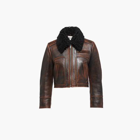 Nappa jacket with shearling collar Cognac/black | Miu Miu