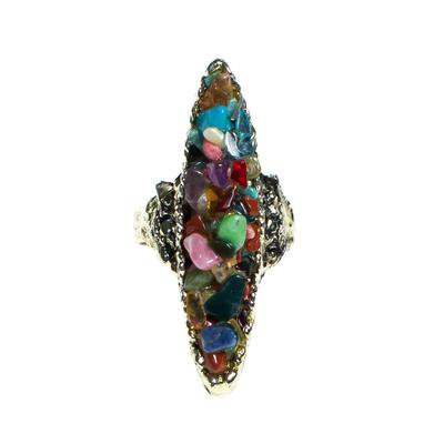 Vintage Mid Century Modern Speckled Rainbow Gemstone Statement Ring - Vintage Meet Modern