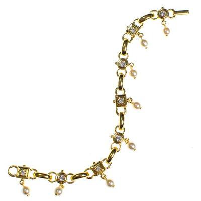 Vintage Joan Rivers Gold Tone Bracelet with faux pearls and diamante c - Vintage Meet Modern