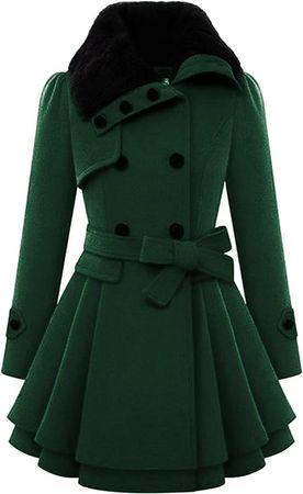 Zeagoo Women Oversized Coat Mid-Long Coat Wool Blend Pea Coat Faux Fur Outwear Army Green at Amazon Women's Coats Shop