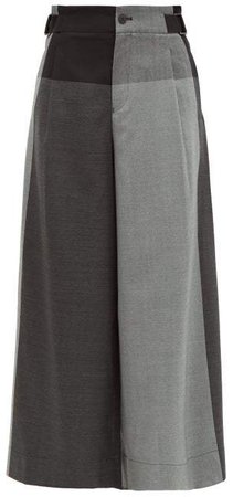 Colour Block Wool Twill Trousers - Womens - Grey