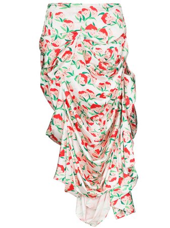 Yuhan Wang Asymmetric Draped Strawberry-Print Skirt