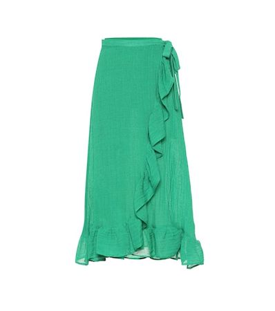 Ruffled linen-blend gauze wrap skirt