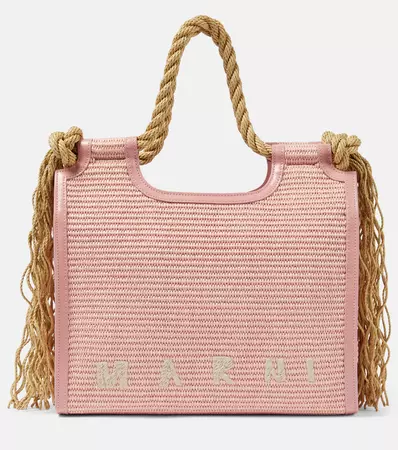 Marcel Medium Raffia Tote Bag in Pink - Marni | Mytheresa