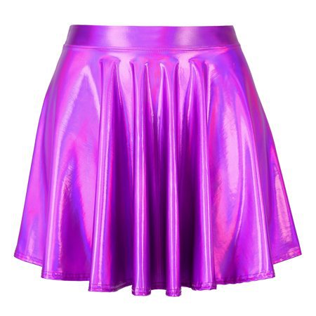 HDE - HDE Women's Shiny Liquid Metallic Holographic Pleated Flared Mini Skater Skirt (Fuchsia, X-Large) - Walmart.com