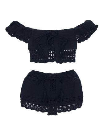 Off-shoulder crochet x short pants / swimsuit (bathing suit / bikini) | titivate (Titty bait) mail order | fashion walker