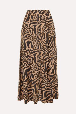 Tiger-print Crepe Midi Skirt - Sand