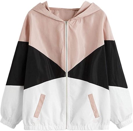 Amazon.com: SweatyRocks Women's Casual Color Block Drawstring Hooded Windbreaker Jacket: Clothing