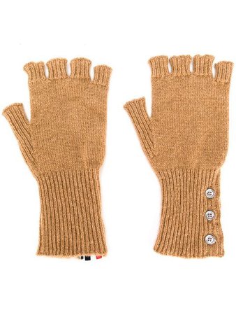 Thom Browne Fingerless Gloves In Camel Hair