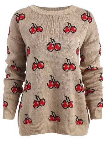 2019 Crew Neck Plus Size Cherry Sweater | Rosegal.com