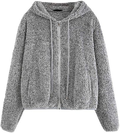 ﻿​​﻿​Floerns Women's Causal Fuzzy Drawstring Zip Up Hoodie Jacket Coat with Pockets at Amazon Women's Coats Shop