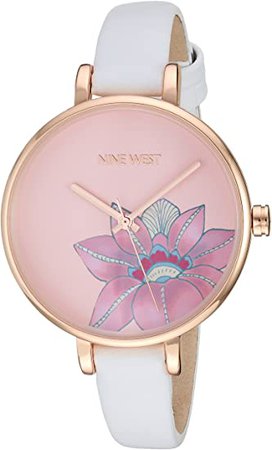 Amazon.com: Nine West Women's NW/2122RGWT Rose Gold-Tone and White Strap Watch: Watches