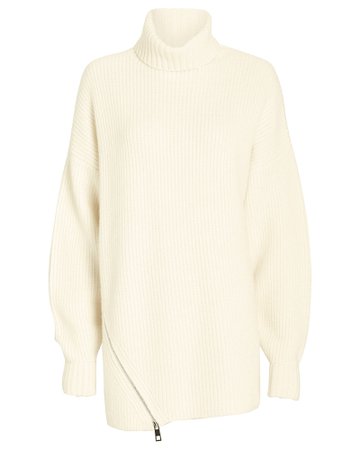 Zip Hem Cashmere Turtleneck Sweater