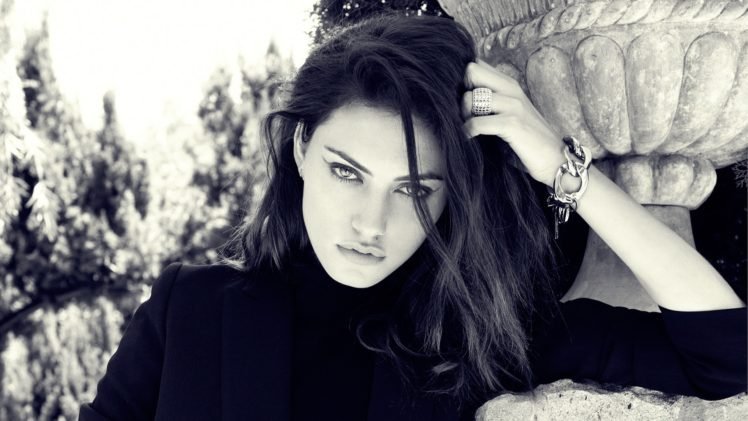 women, Model, Brunette, Long hair, Women outdoors, Face, Trees, Phoebe Tonkin, Actress, Looking at viewer, Monochrome, Black outfits HD Wallpapers / Desktop and Mobile Images & Photos