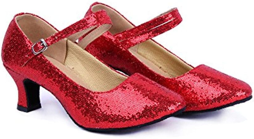 Amazon.com | Women's Glitter Latin Ballroom Dance Shoes Pointed-Toe Y Strap Dancing Heels(8, Red) | Ballet & Dance