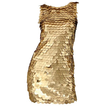 1990s CD GREENE for Bergdorf Goodman Gold Pailettes Sequin Vintage Bodycon Dress For Sale at 1stDibs