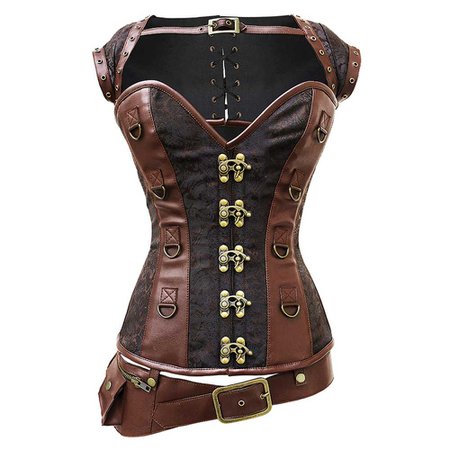 VG London Steampunk reducing overbust corset with detachable belt brown