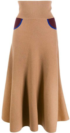 contrast details long knitted skirt