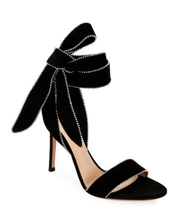 Gianvito Rossi Beaded Suede Ankle-Tie Bow Sandals | Neiman Marcus