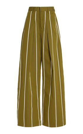 Port Pleated Striped Cotton Wide-Leg Trousers By Yaitte | Moda Operandi