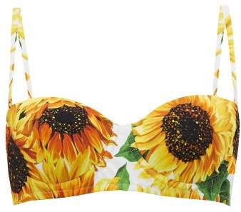 Sunflower Print Balconette Bikini Top - Womens - Yellow Print
