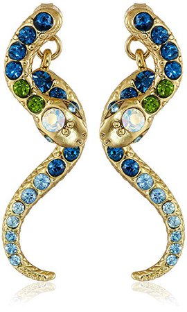 Betsey Johnson"Ocean Drive" Pave Crystal Snake Front and Back Linear Earrings: Jewelry
