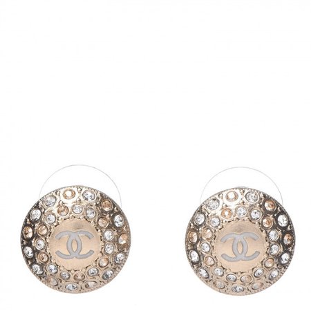 CHANEL Crystal Enamel CC Round Earrings Gold 415836