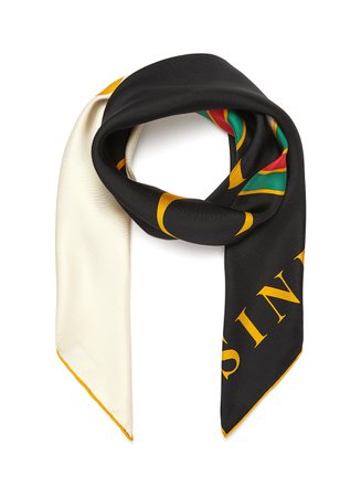 GUCCI | Slogan logo print Web stripe silk scarf | Women | Lane Crawford